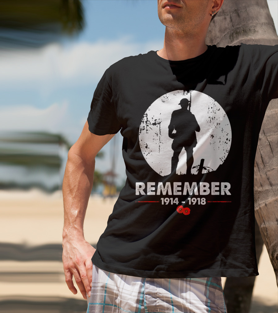 World War 1 Remember 1914-1918 Soldier Silhouette With Poppies T-Shirt