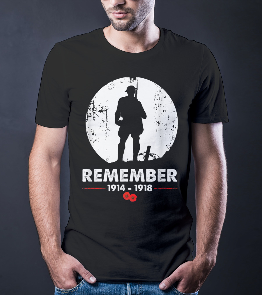 World War 1 Remember 1914-1918 Soldier Silhouette With Poppies T-Shirt