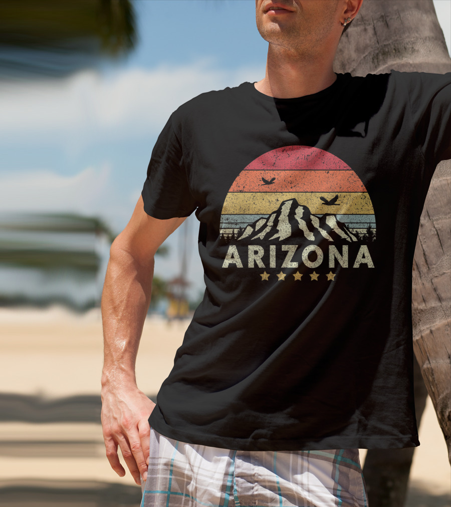 Arizona Retro Mountain And Sunset With Stars T-Shirt