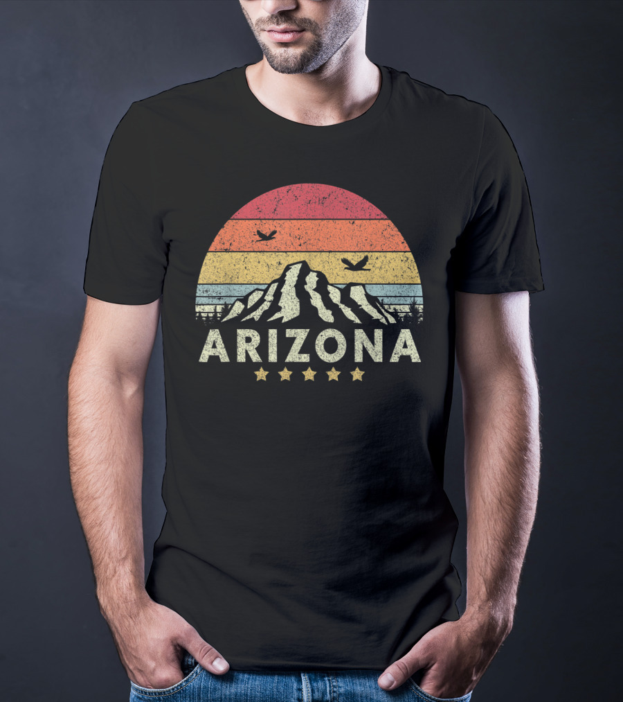 Arizona Retro Mountain And Sunset With Stars T-Shirt