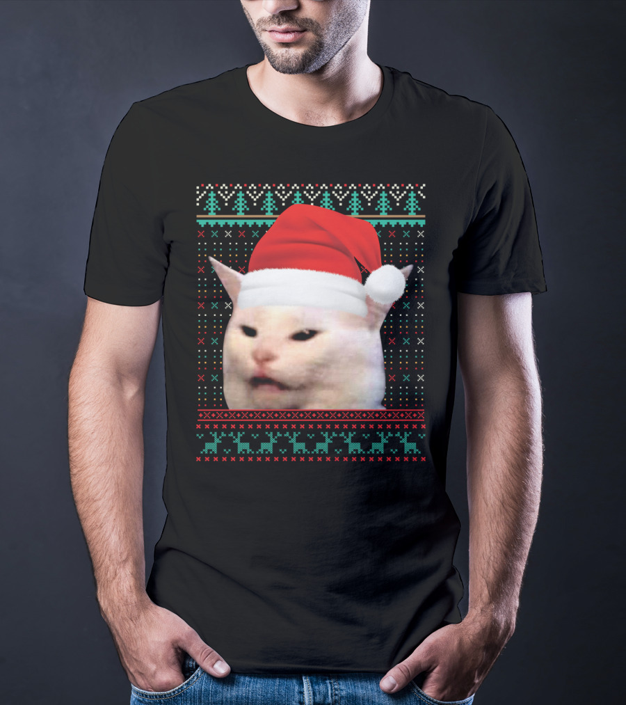 Cat Ugly Santa Hat Christmas Sweater Meme T-Shirt