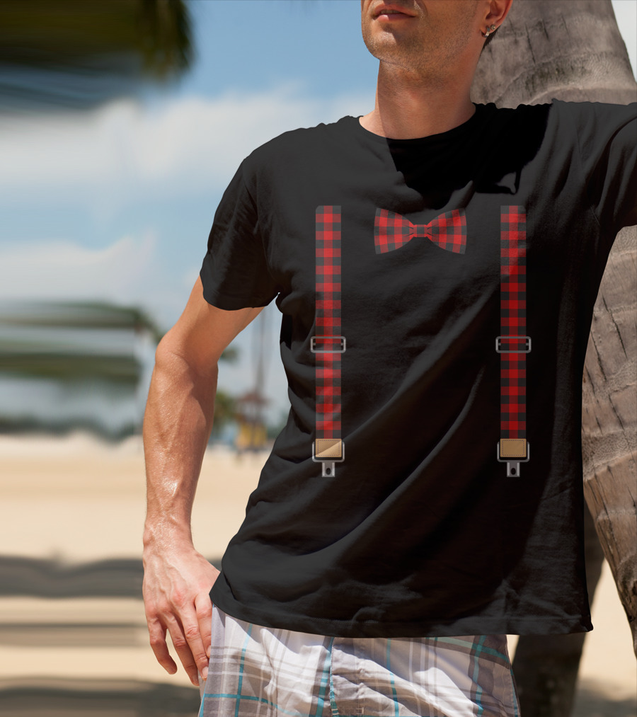 Christmas Buffalo Plaid Bow Tie And Suspenders T-Shirt