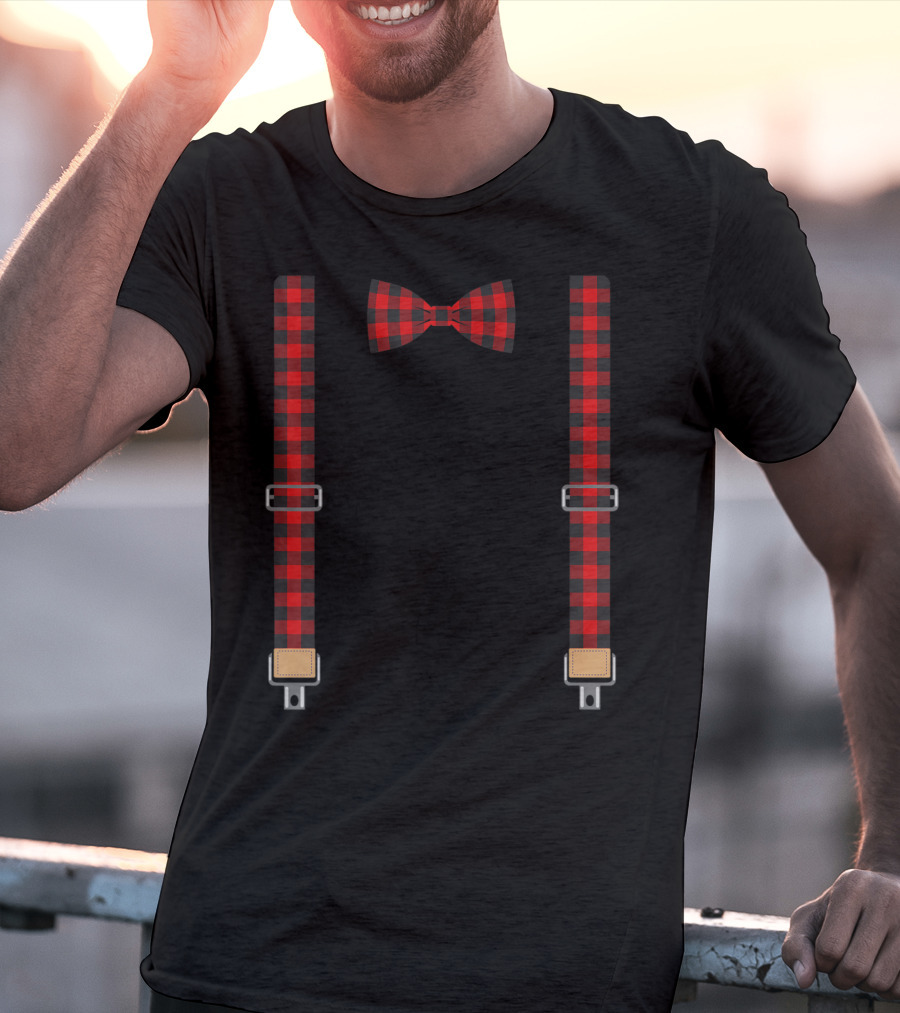 Christmas Buffalo Plaid Bow Tie And Suspenders T-Shirt