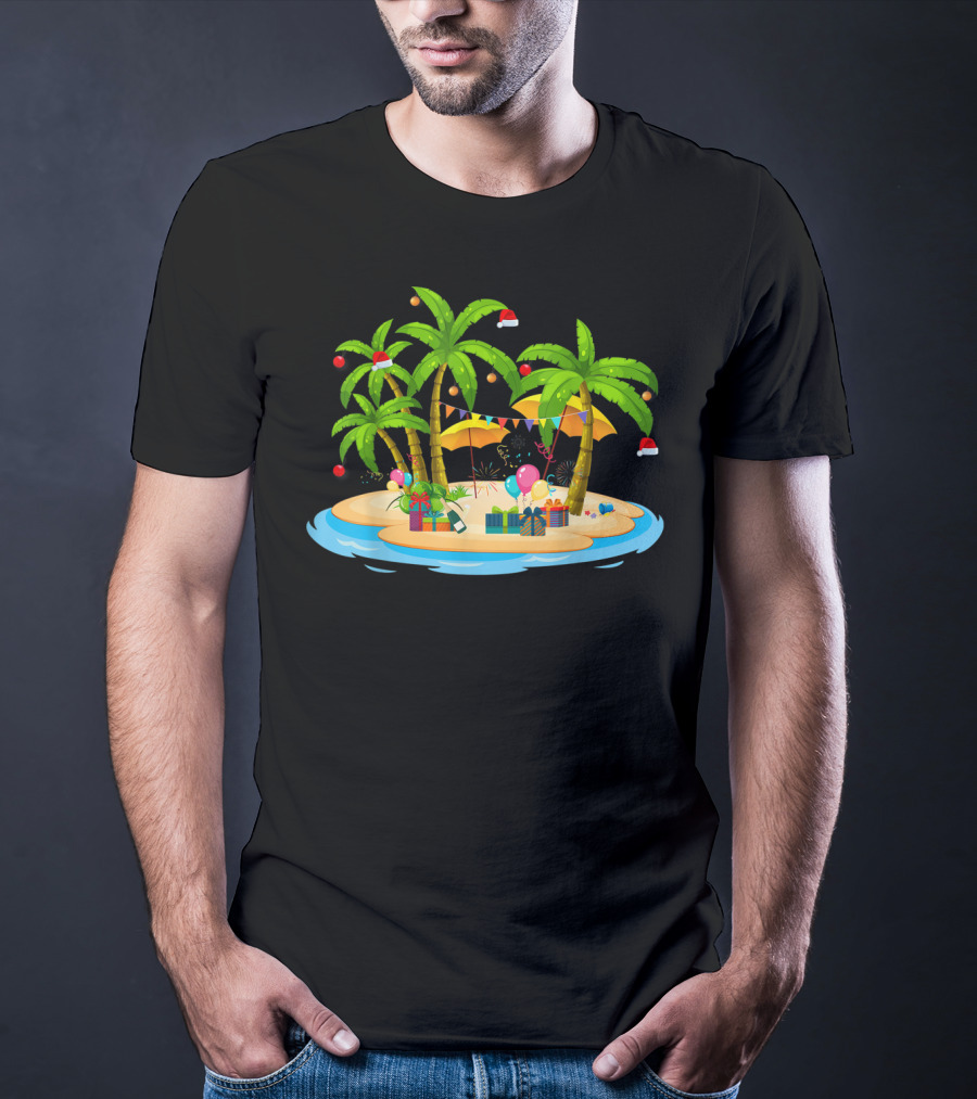 Tropical Christmas Island With Palm Trees And Coconuts T-Shirt