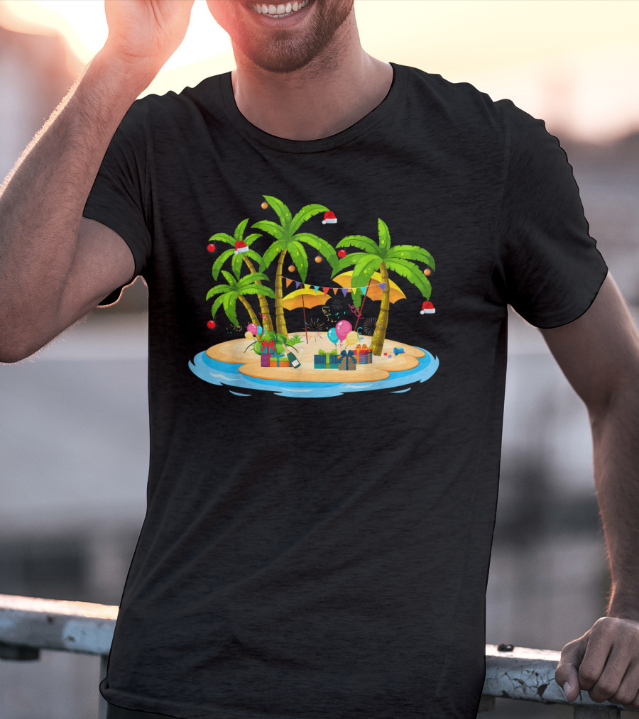 Tropical Christmas Island With Palm Trees And Coconuts T-Shirt