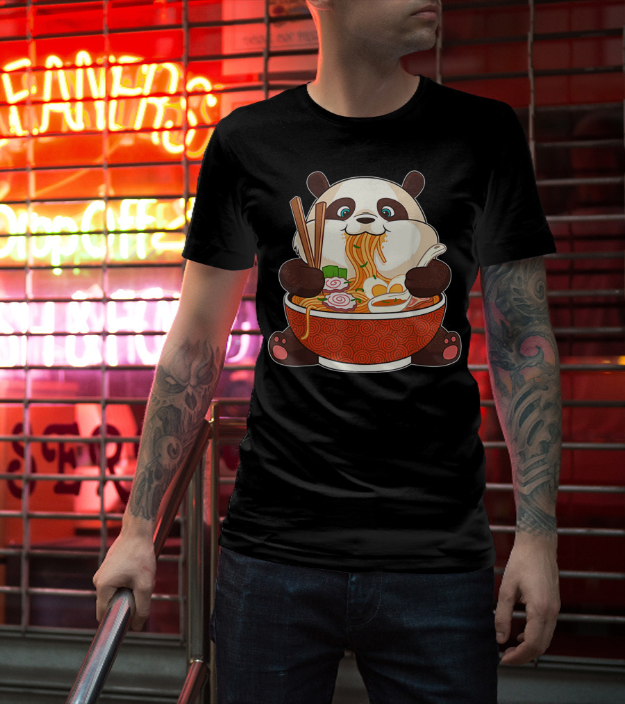 Cute Panda Bear Enjoying Japanese Ramen Noodles T-Shirt