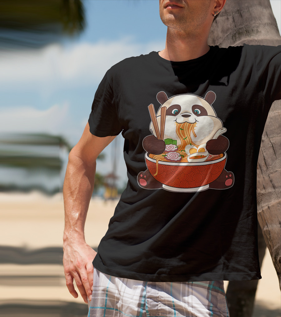 Cute Panda Bear Enjoying Japanese Ramen Noodles T-Shirt