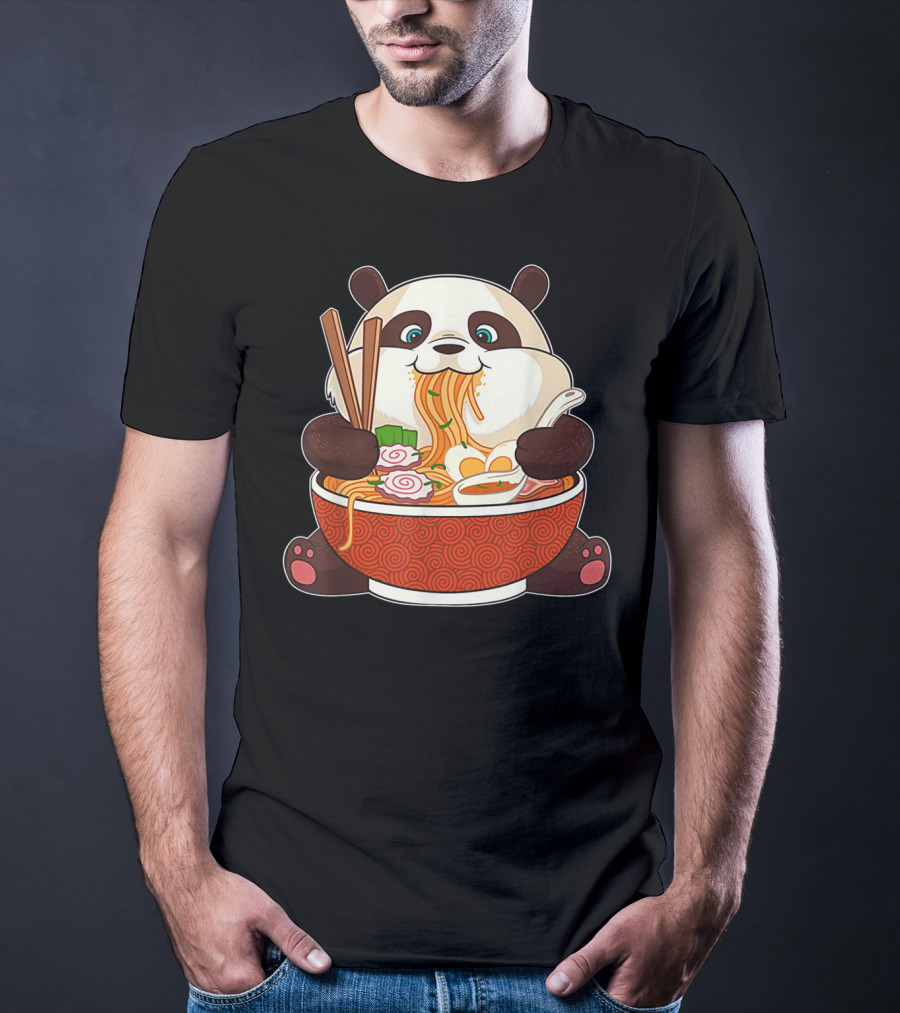 Cute Panda Bear Enjoying Japanese Ramen Noodles T-Shirt