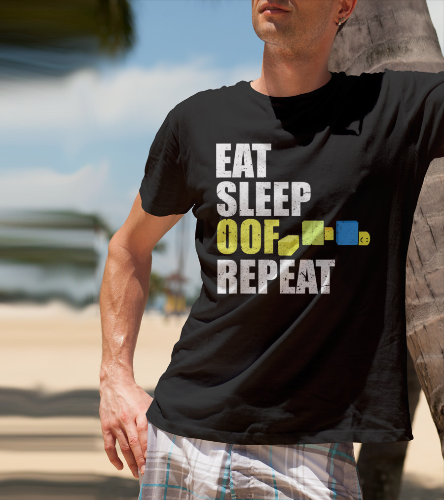 Eat Sleep Oof Repeat Gamers Blocky Character Banner T-Shirt