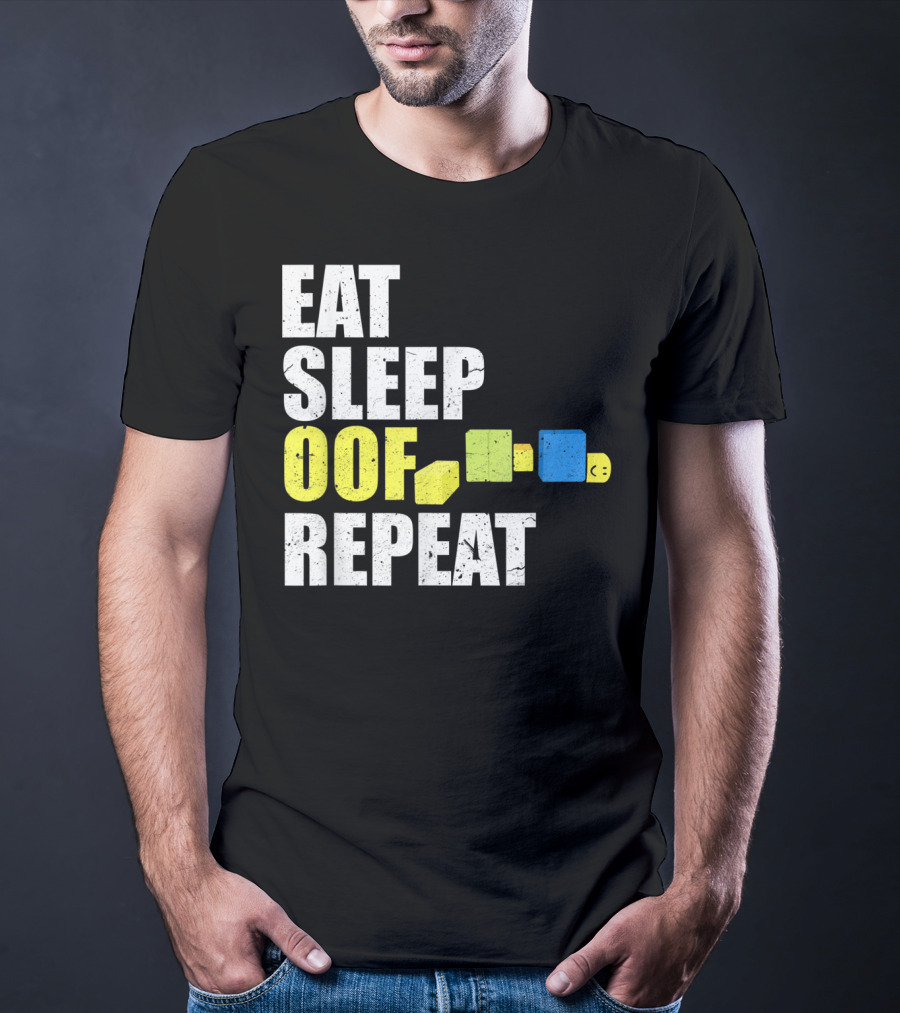 Eat Sleep Oof Repeat Gamers Blocky Character Banner T-Shirt