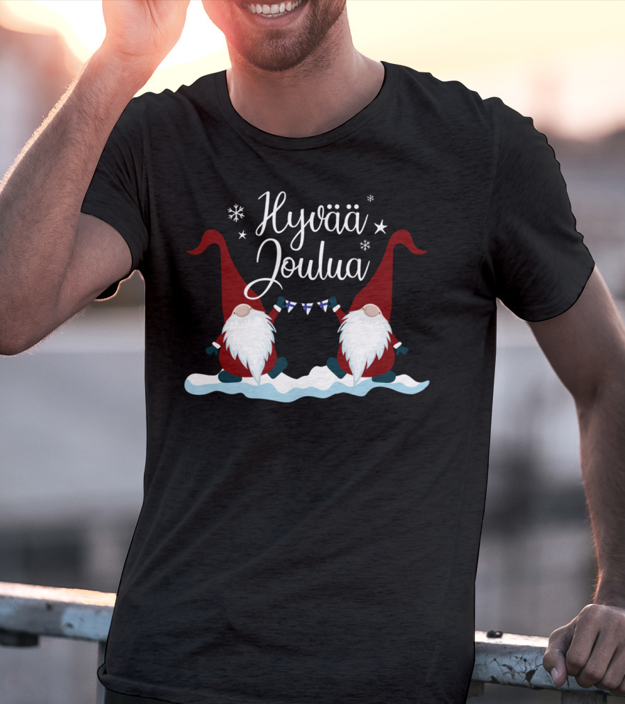 Hyvää Joulua Finnish Merry Christmas Finland Gnomes T-Shirt