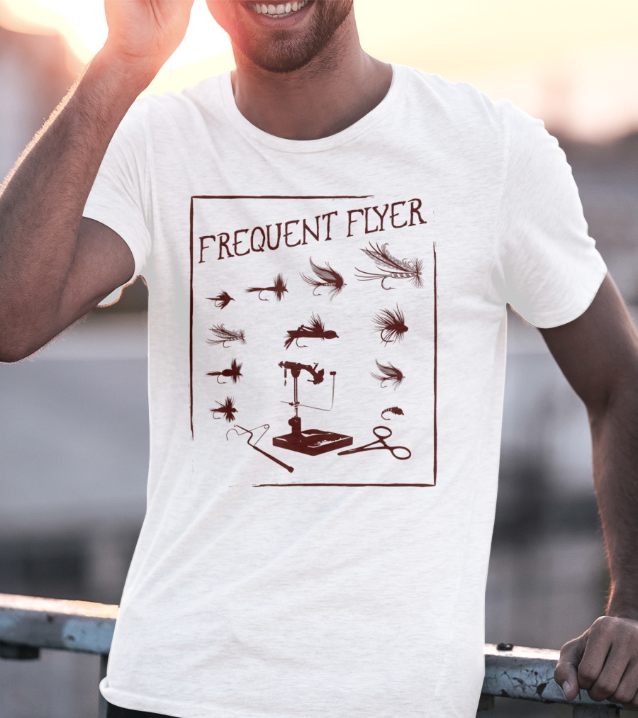 Frequent Flyer Fly Fishing Tying Gear And Flies Sketch T-Shirt