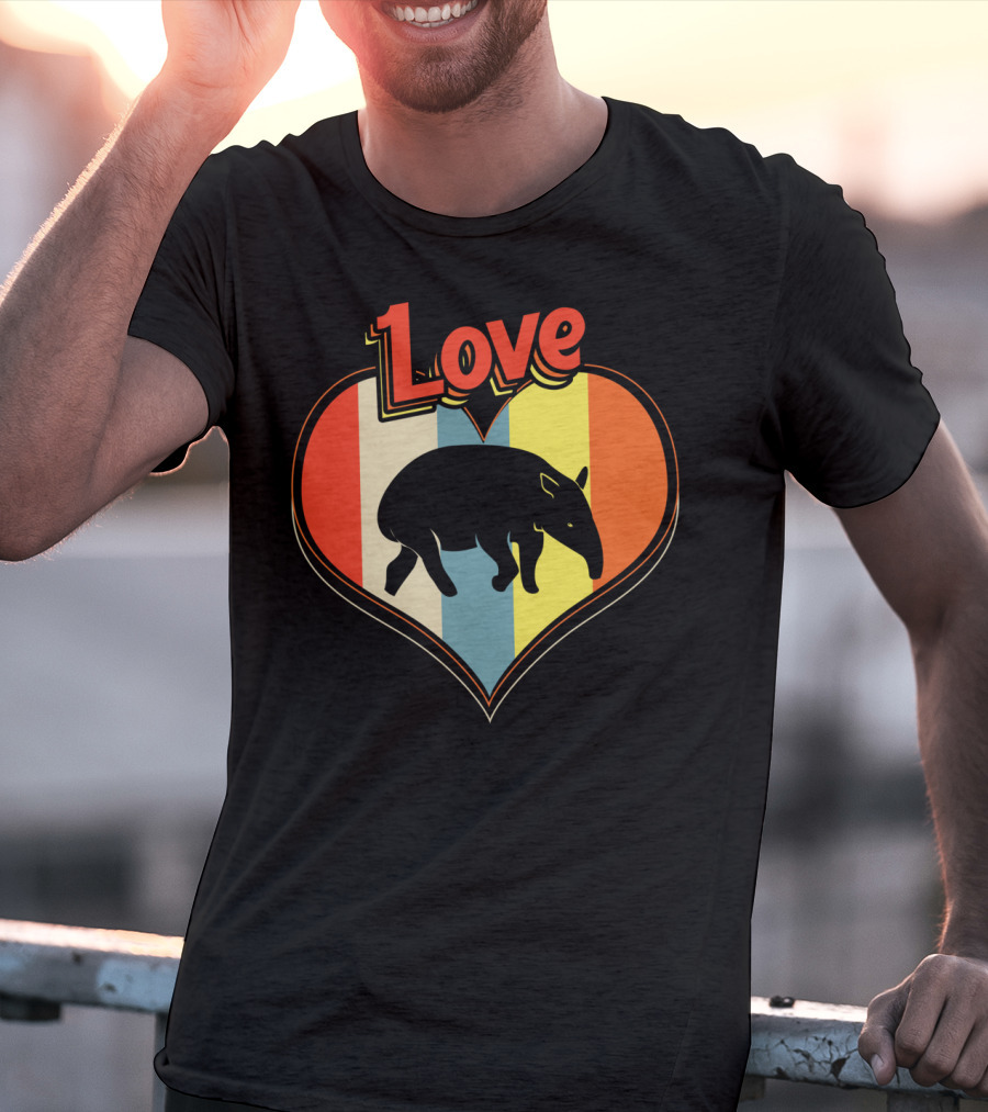 Love Heart Tapir Vintage Stripe T-Shirt