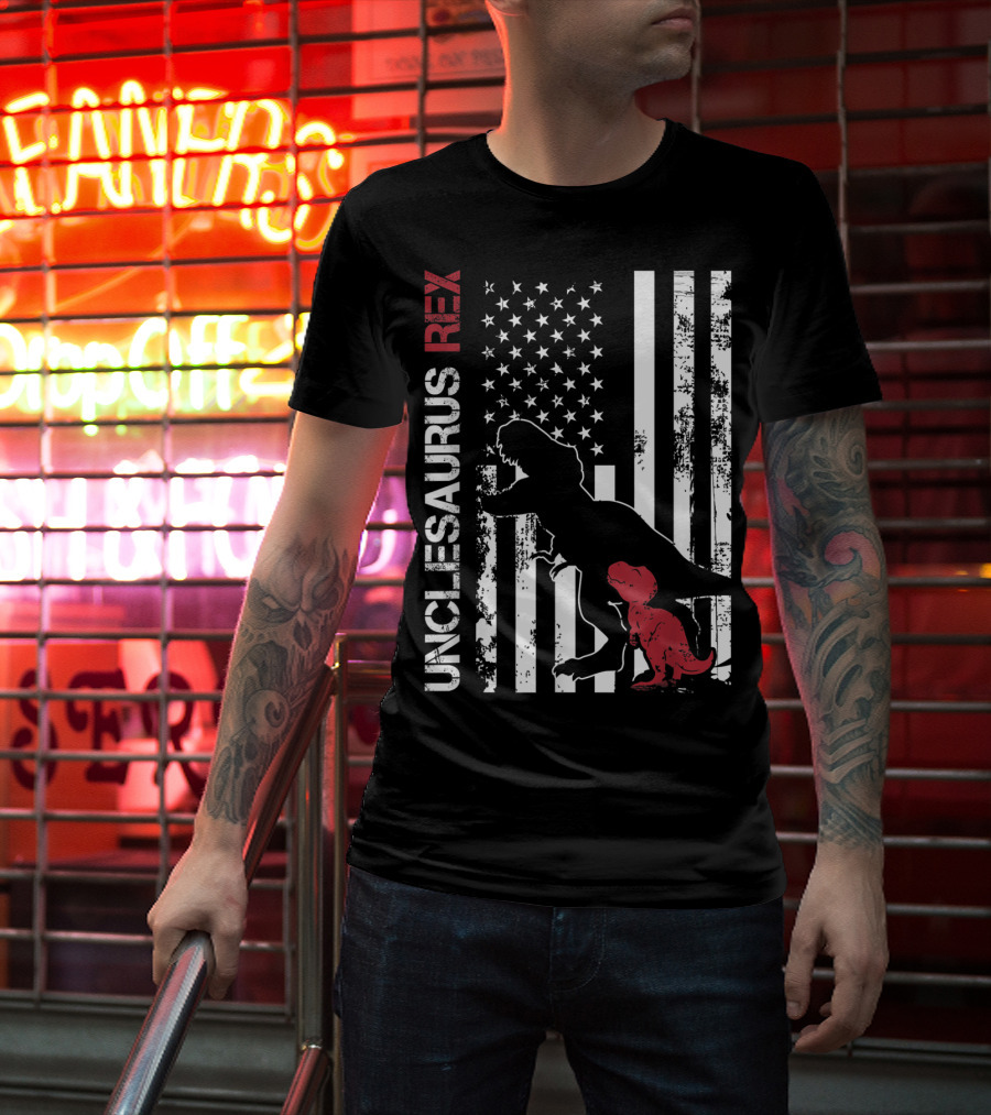 Unclesaurus Rex Dinosaur USA Flag Family T-Shirt