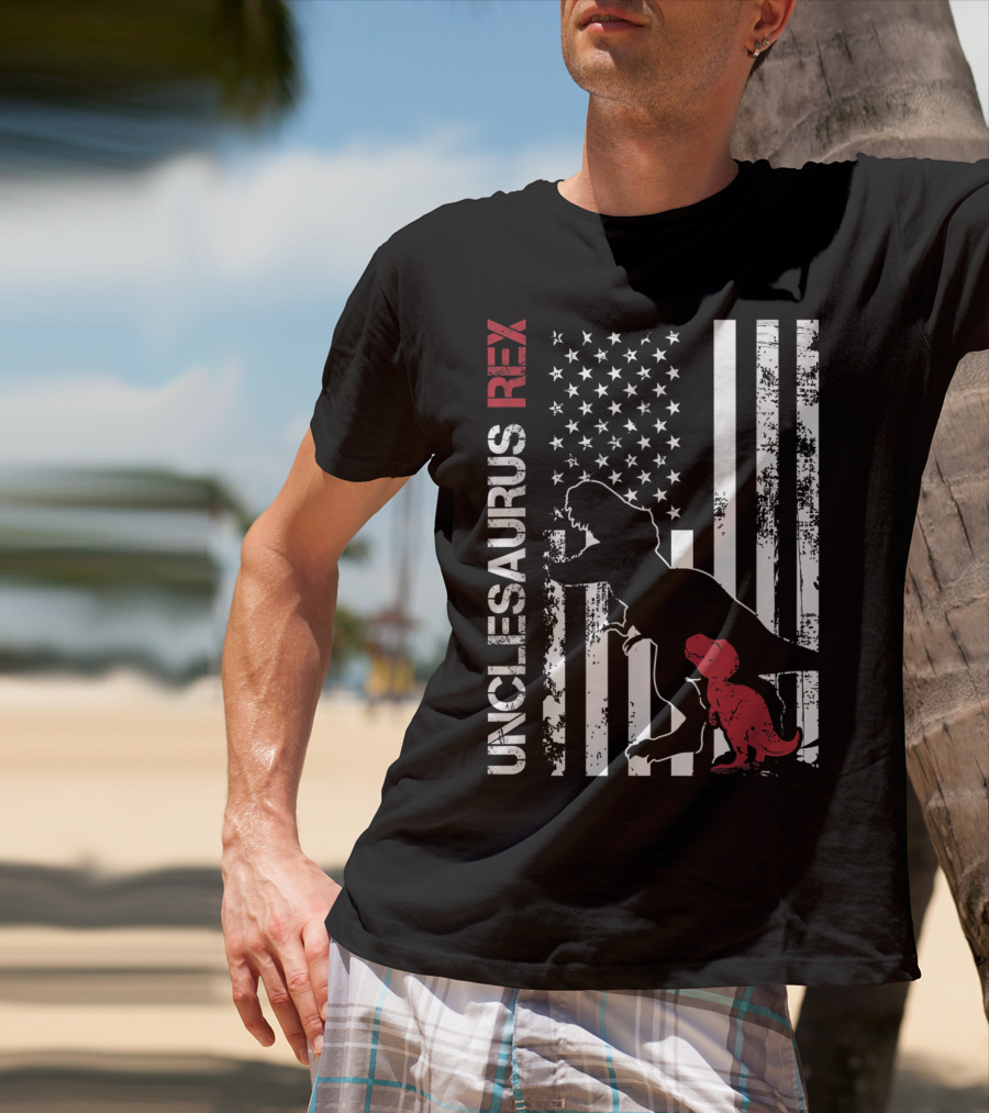 Unclesaurus Rex Dinosaur USA Flag Family T-Shirt