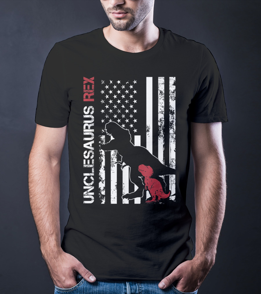 Unclesaurus Rex Dinosaur USA Flag Family T-Shirt