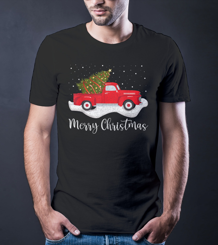 Merry Christmas Vintage Red Truck With Christmas Tree T-Shirt
