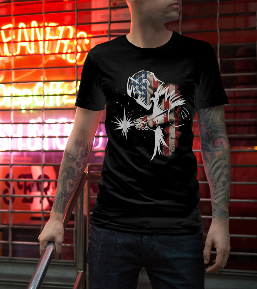 Welder American Flag USA Patriotic Welding Helmet T-Shirt