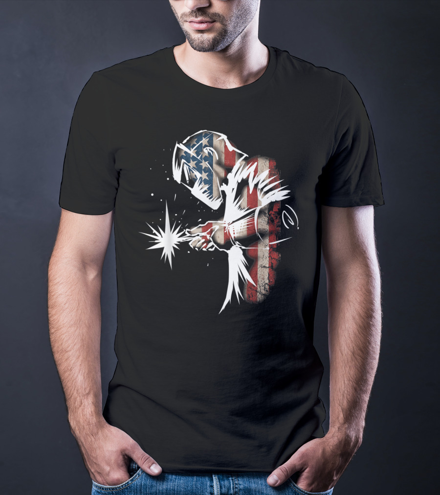 Welder American Flag USA Patriotic Welding Helmet T-Shirt
