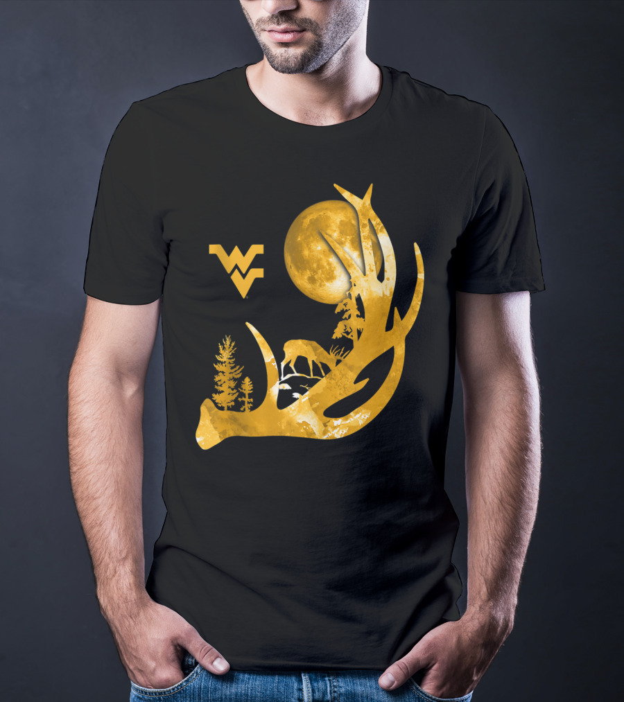 West Virginia Mountaineers Antler Moon Deer Silhouette Fan T-Shirt