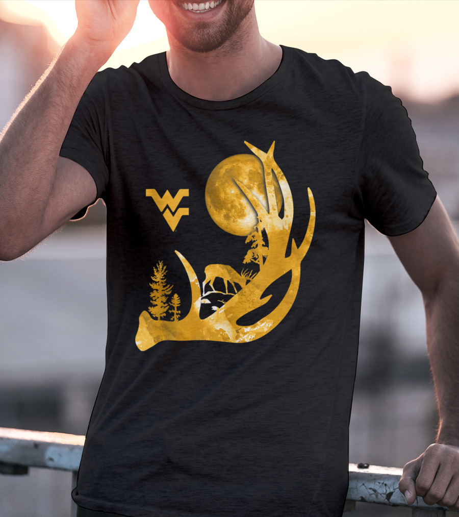 West Virginia Mountaineers Antler Moon Deer Silhouette Fan T-Shirt