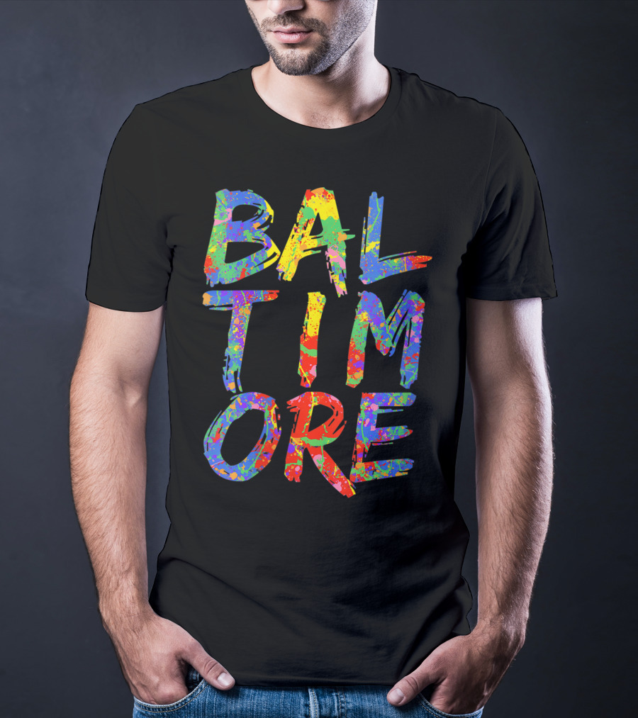 Baltimore Colorful Rainbow Paint Splash Effect T-Shirt