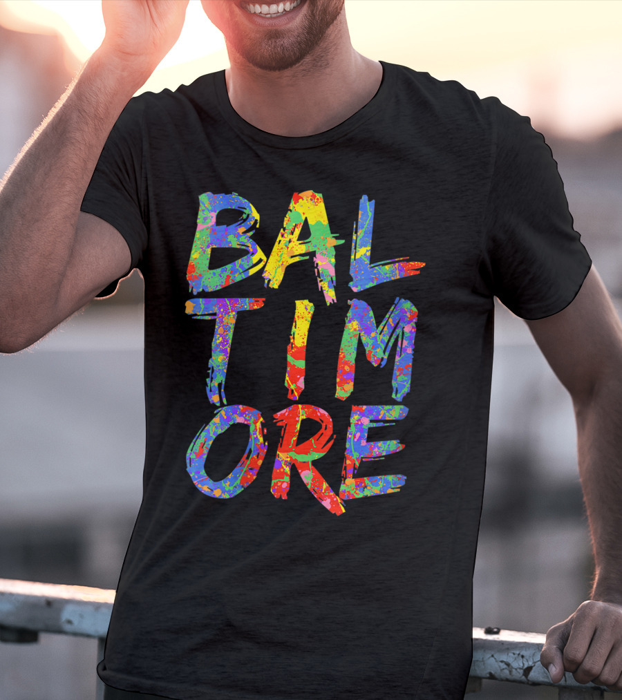 Baltimore Colorful Rainbow Paint Splash Effect T-Shirt