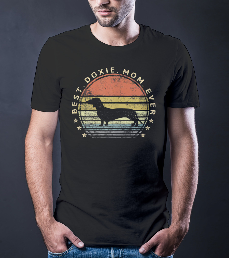 Best Doxie Mom Ever Retro Dachshund Silhouette Vintage Sunset T-Shirt