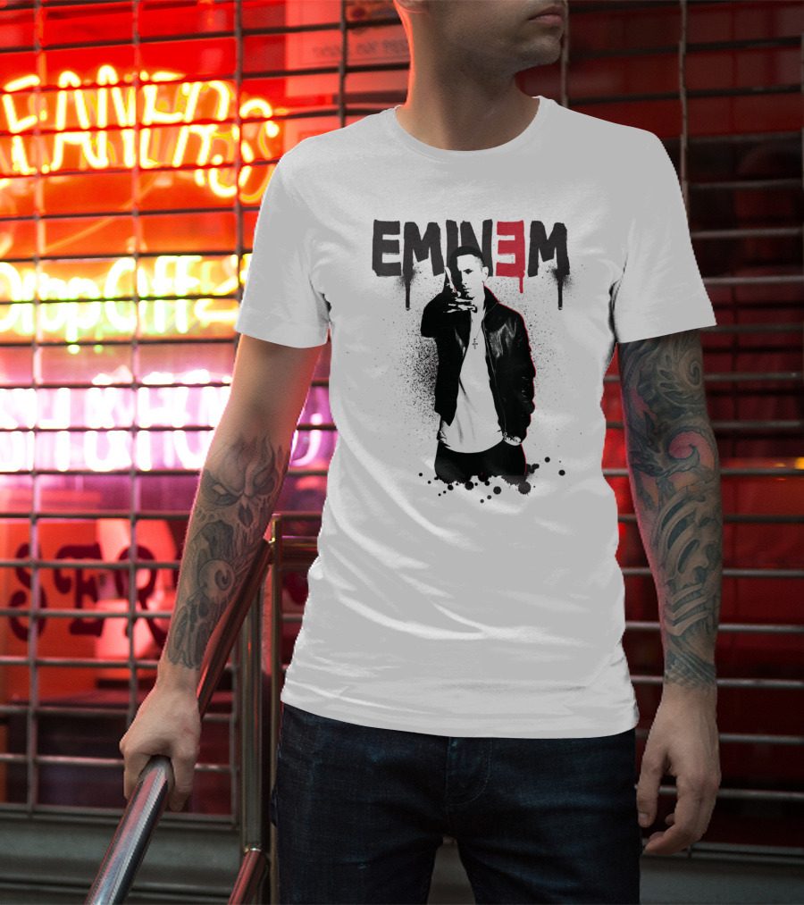 Eminem Sprayed Up Red E Iconic Leather Jacket T-Shirt