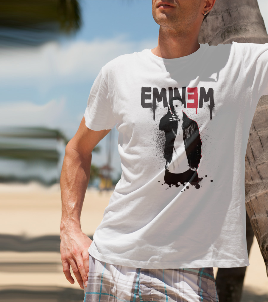 Eminem Sprayed Up Red E Iconic Leather Jacket T-Shirt