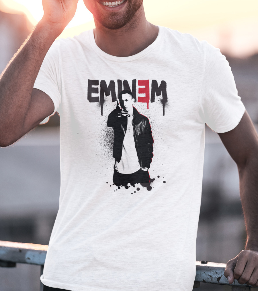 Eminem Sprayed Up Red E Iconic Leather Jacket T-Shirt
