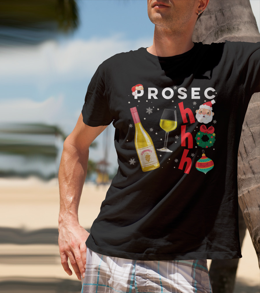 PROSEC HO HO Christmas Wine Santa Wreath Ornaments T-Shirt