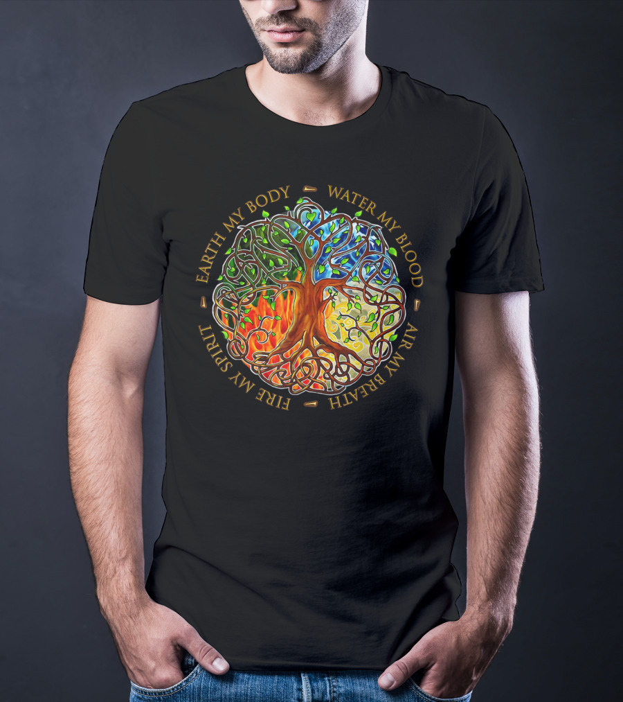Yggdrasil Tree Of Life Earth My Body Water My Blood Fire My Spirit Air My Breath T-Shirt