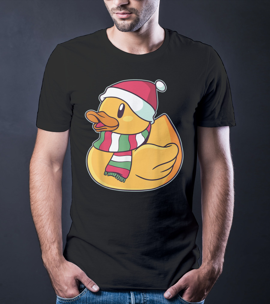 Xmas Rubber Ducky Duckie Duck With Santa Hat And Scarf T-Shirt