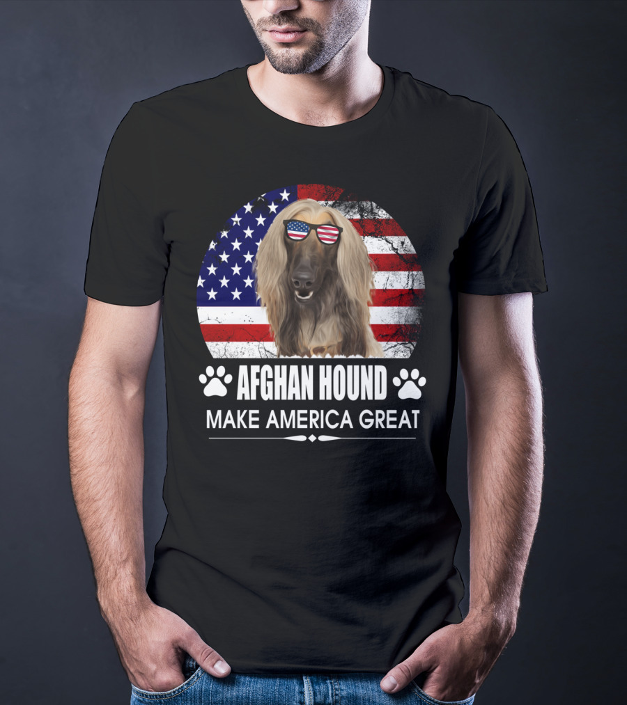 Afghan Hound Make America Great With Dog And Flag Paw Prints T-Shirt