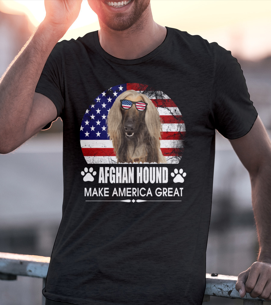 Afghan Hound Make America Great With Dog And Flag Paw Prints T-Shirt