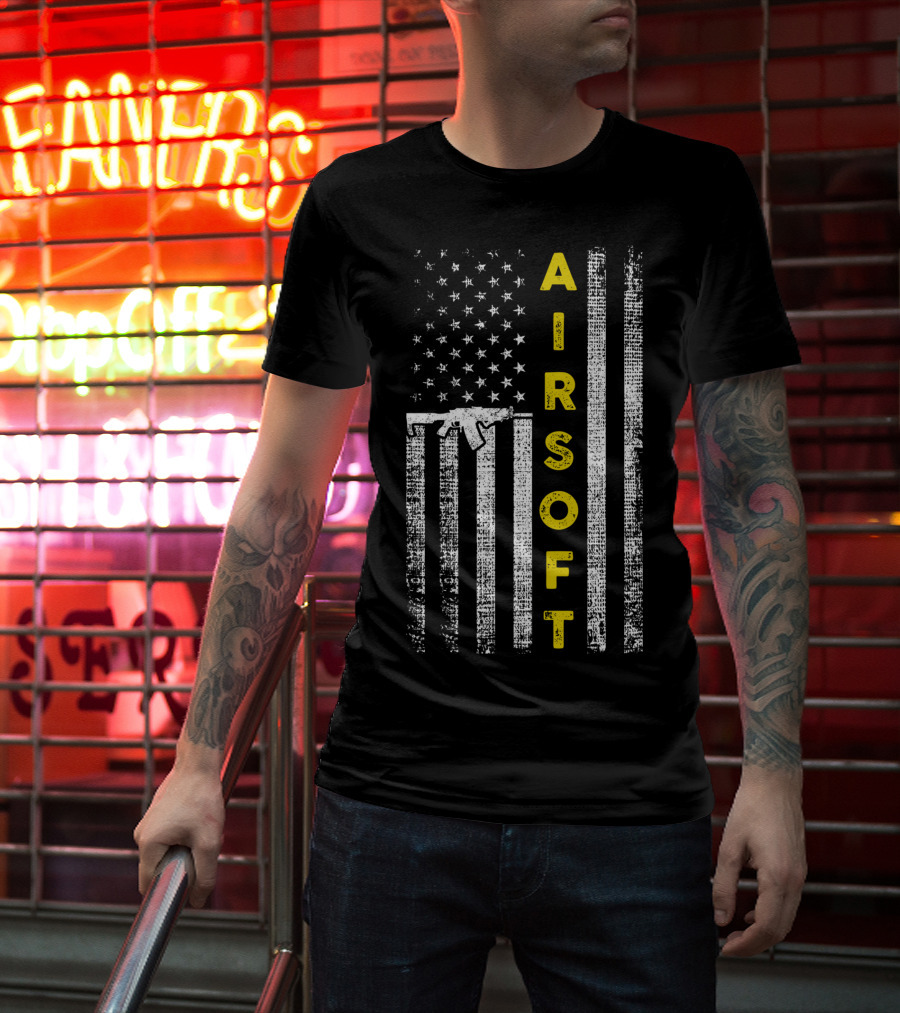 Airsoft Gun American Flag Patriotic United States T-Shirt