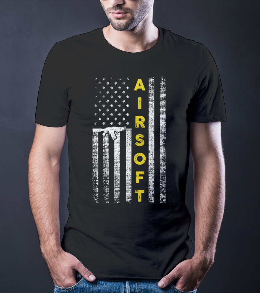 Airsoft Gun American Flag Patriotic United States T-Shirt