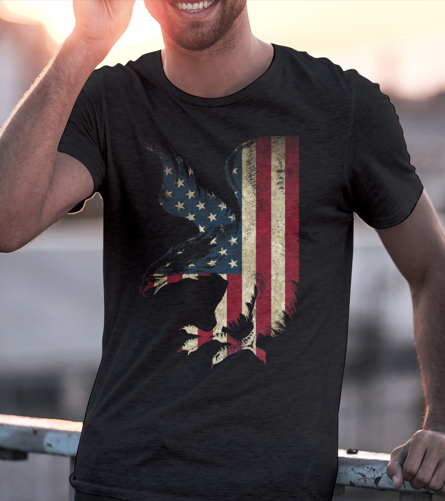 American Patriot Freedom Bald Eagle USA Flag T-Shirt