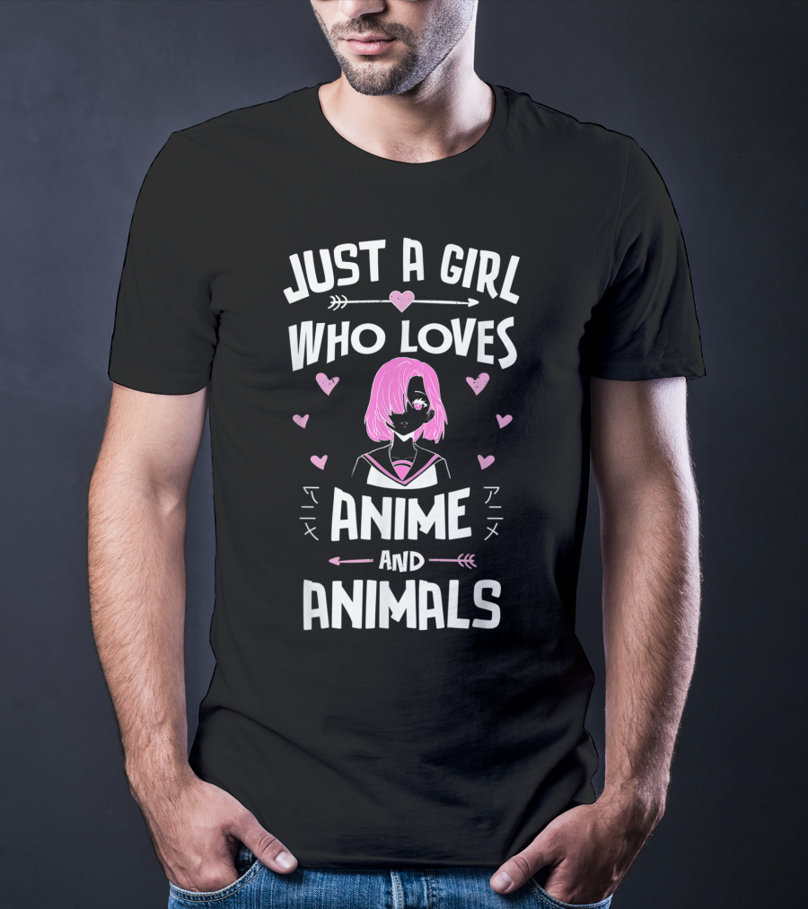 Just A Girl Who Loves Anime And Animals Anime Girl Pink T-Shirt