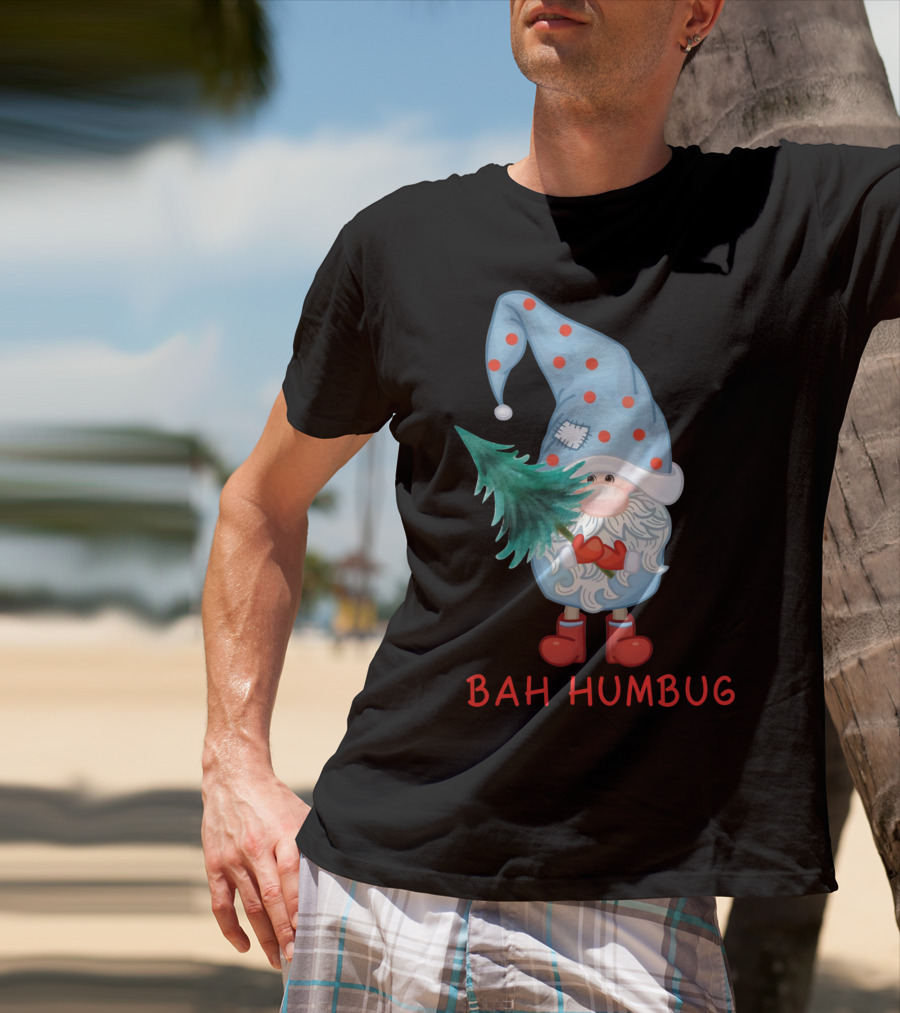 Bah Humbug Christmas Gnome With Festive Hat And Tree T-Shirt