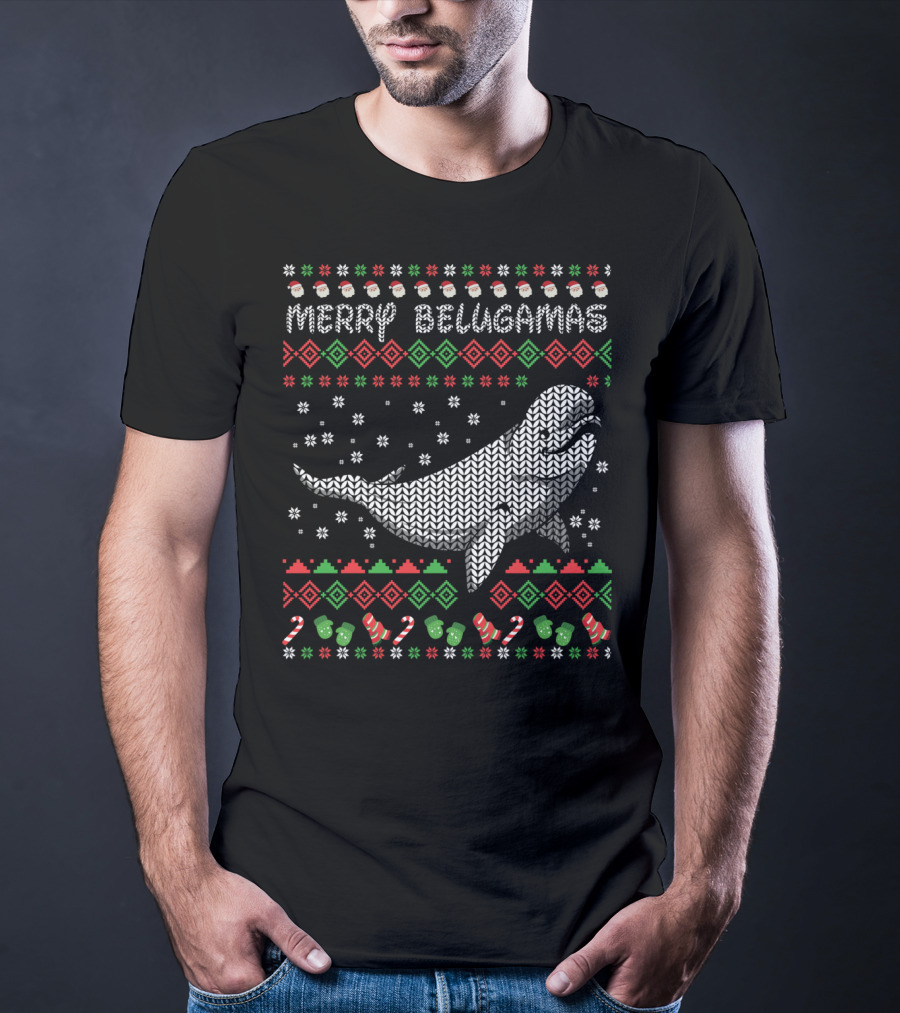 Merry Belugamas Ugly Christmas Sweater Beluga Whale Fans T-Shirt