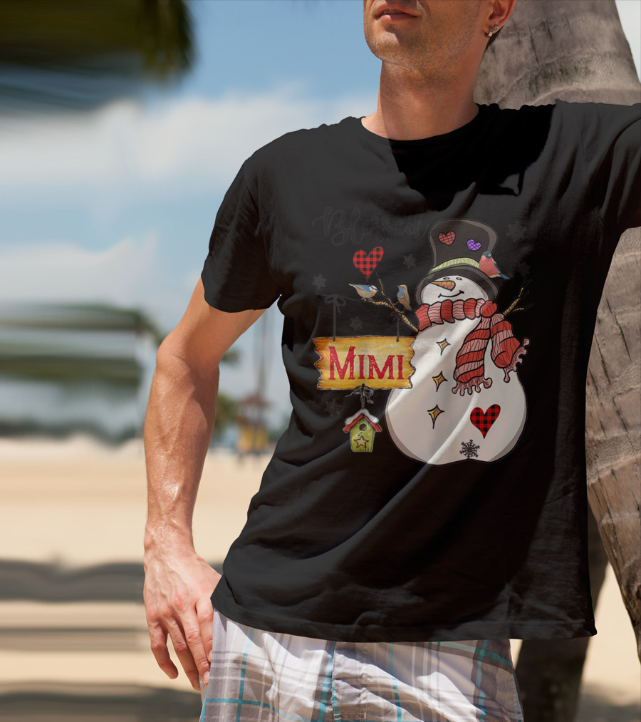 Blessed Mimi Snowman Grandma Christmas Family T-Shirt