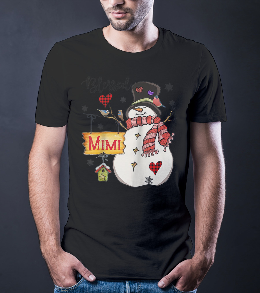 Blessed Mimi Snowman Grandma Christmas Family T-Shirt