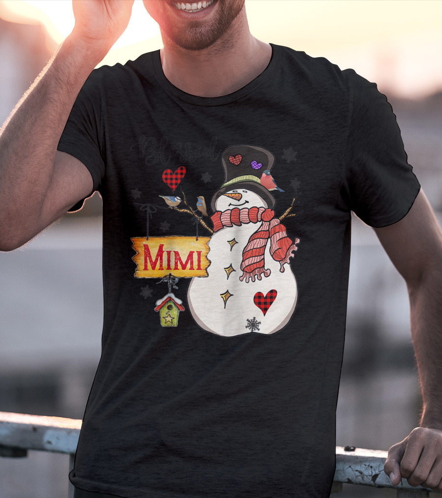 Blessed Mimi Snowman Grandma Christmas Family T-Shirt