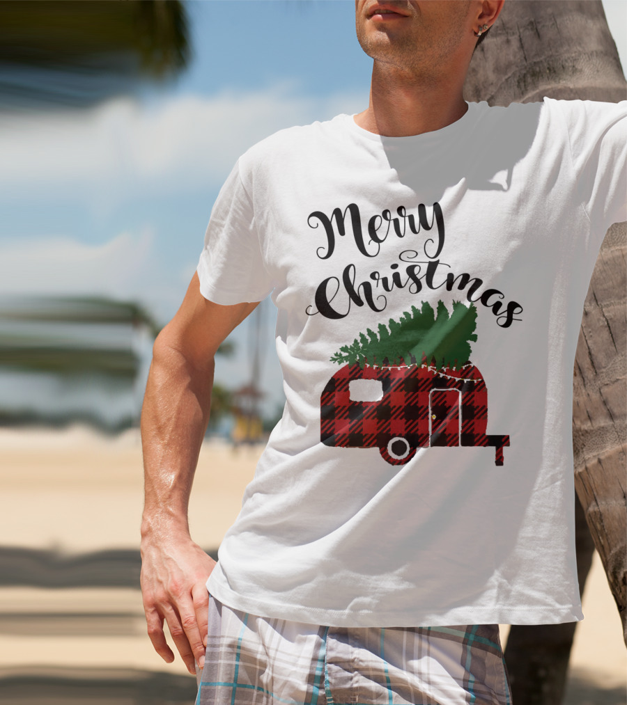 Merry Christmas Buffalo Plaid Camper With Tree T-Shirt