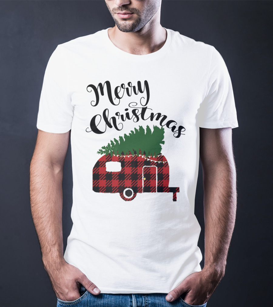 Merry Christmas Buffalo Plaid Camper With Tree T-Shirt