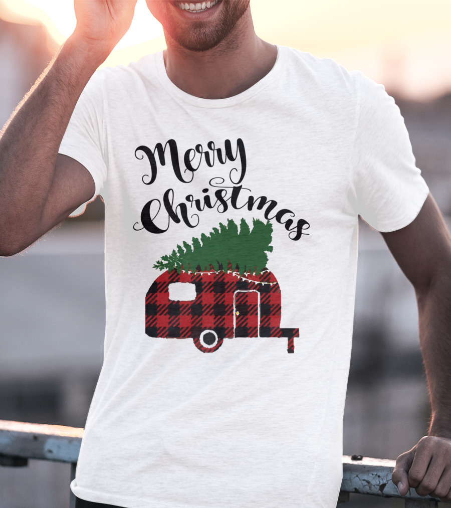 Merry Christmas Buffalo Plaid Camper With Tree T-Shirt