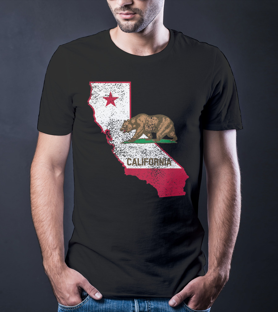 California Flag Bear And Star On State Outline T-Shirt