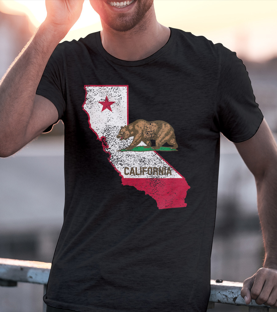California Flag Bear And Star On State Outline T-Shirt